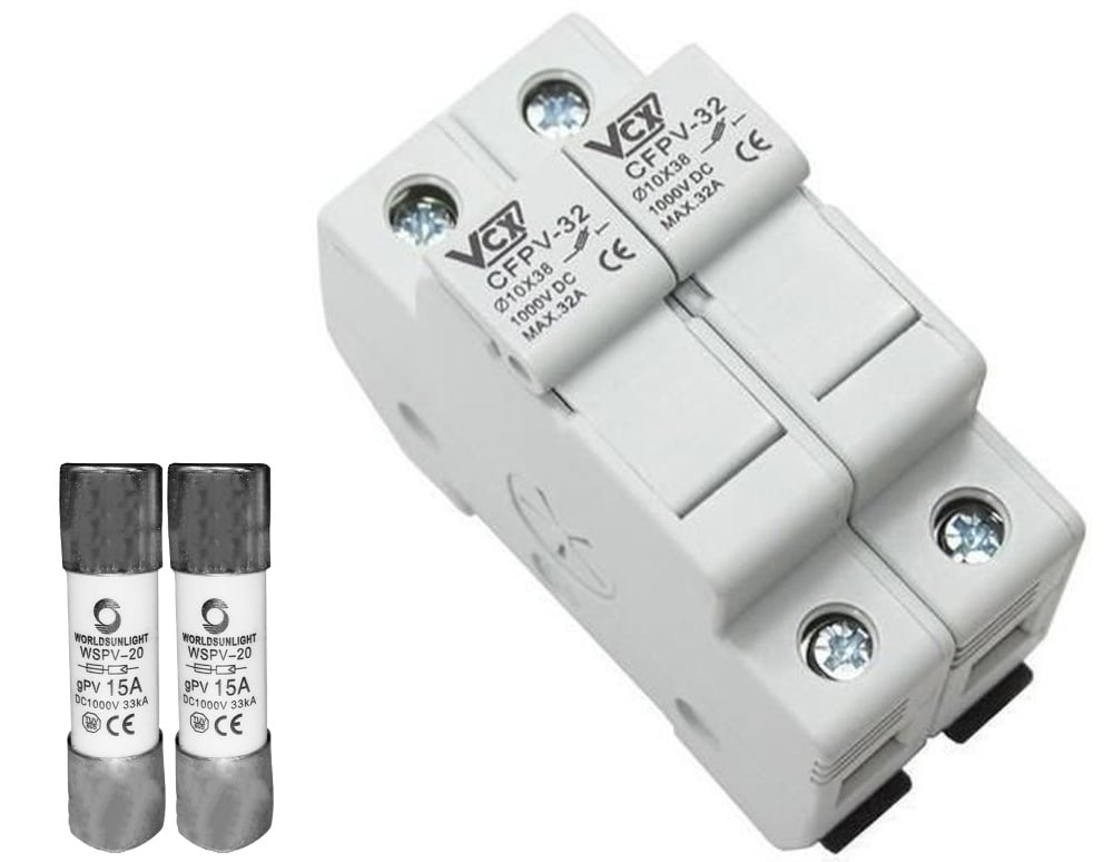 2 separatoare modulare pentru sisteme fotovoltaice CFPV-32 cu siguranta fuzibila de 1000V 10x38mm inclusa, 2XFUZ15. Fiabilitate si performanță 1 2 separatoare modulare pentru sisteme fotovoltaice CFPV-32 cu siguranta fuzibila de 1000V 10x38mm inclusa