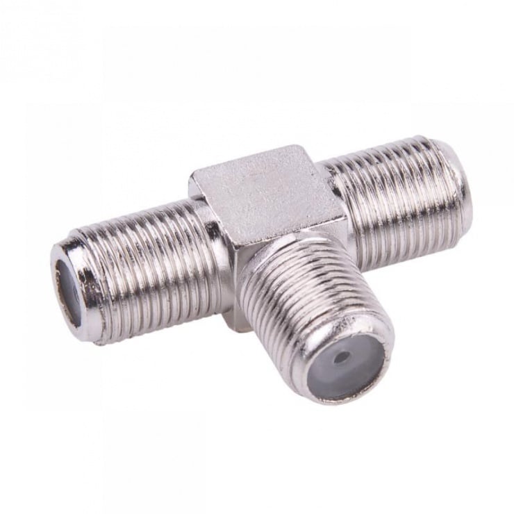 Adaptor pentru cablu coaxial, in forma de T cu 1 mufa F tata la 2 mufe F mama, ZLA0458. Fiabilitate si performanță 1 Adaptor pentru cablu coaxial