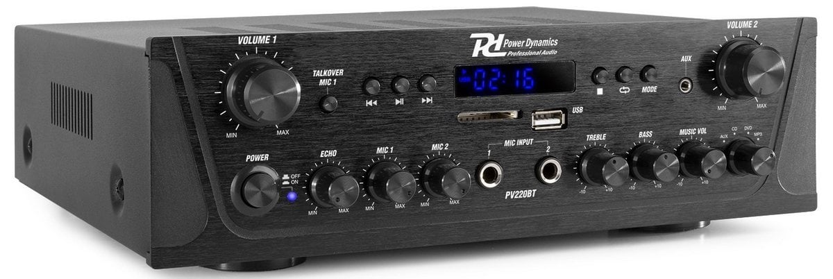 Amplificator audio Power Dynamics PV220BT, 2 canale, 2x 50W, Bluetooth, Tuner FM, USB, SD. Fiabilitate si performanță 1 Amplificator audio Power Dynamics PV220BT