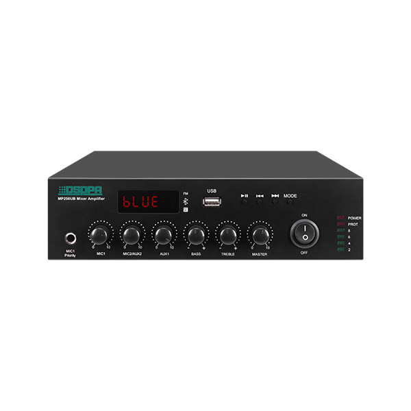 Amplificator cu mixer DSPPA 250W, 100V, 6 canale, 3 AUX, 2 MIC, Bluetooth, USB, FM, MP250UB. Fiabilitate si performanță 1 Amplificator cu mixer DSPPA 250W