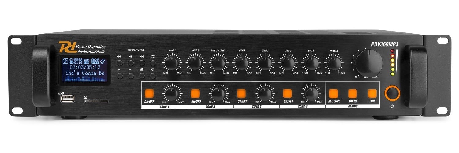 Amplificator mixer 4 zone, Public Adress 100V 360W, Bluetooth/USB/SD, PDV360MP3. Fiabilitate si performanță 1 Amplificator mixer 4 zone