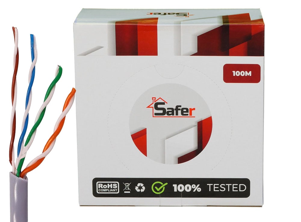 Cablu de retea UTP, Cat5e, CCA, 100 metri, Safer, SAF-CAT5EUN922I-U-100M-CCA. Fiabilitate si performanță 1 Cablu de retea UTP