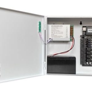 Centrala de control acces si pontaj pentru o usa bidirectionala cu cabinet metalic CCA3-1-2+CAB4-PS5-WH