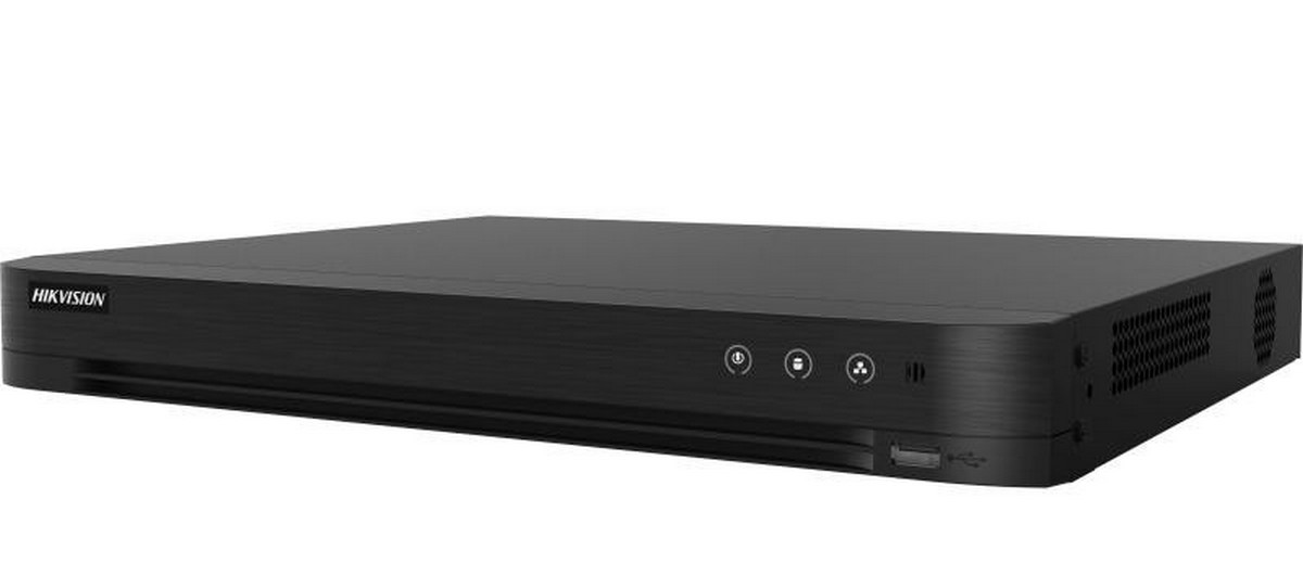 DVR 16 canale, AcuSense, Hikvision iDS-7216HUHI-M2/X/4A+16/4, 8MP, Audio prin coaxial, alarma 16 IN/4 OUT, 2 x SATA. Fiabilitate si performanță 1 DVR 16 canale