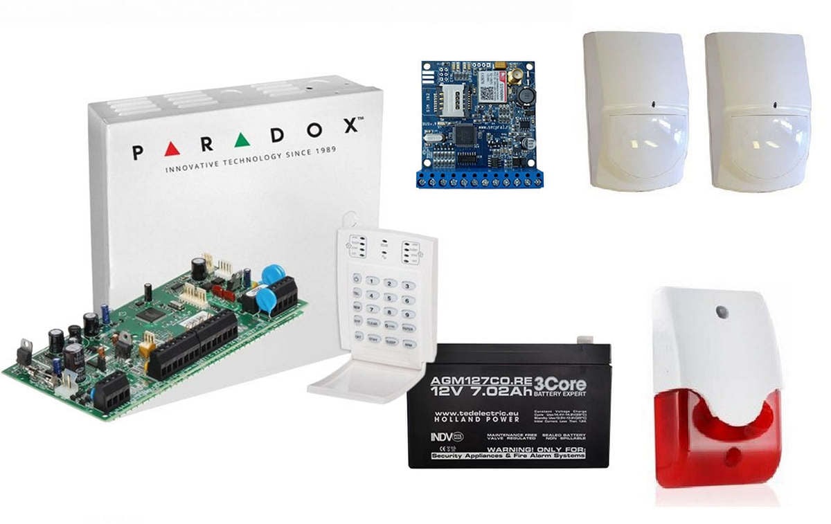 Kit alarma Paradox SP5500 cu 2 senzori , sirena de interior si comunicator GSM/GPRS. Fiabilitate si performanță 1 Kit alarma Paradox SP5500 cu 2 senzori