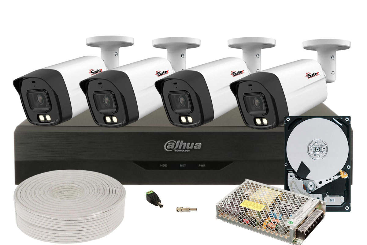 Kit complet 4 camere Full Color 8MP, 2.8mm, LED alb 40m, Audio, IP67 + DVR 4 canale AI si HDD 1TB, KIT4EXTDH8MP-WD. Fiabilitate si performanță 1 Kit complet 4 camere Full Color 8MP