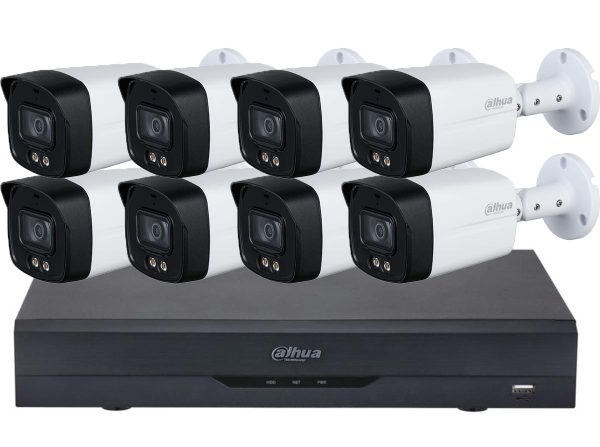 Kit de supraveghere compus din 8 Camere Dahua Full Color de 5 MP cu microfon si DVR 8 canale cu AI
