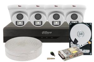 Kit de supraveghere pentru interior complet, 4 camere de interior, Full Color, 2K, Iluminare cu LED 20m, Dahua KITDH-4X5MPHDD-I3. Fiabilitate si performanță