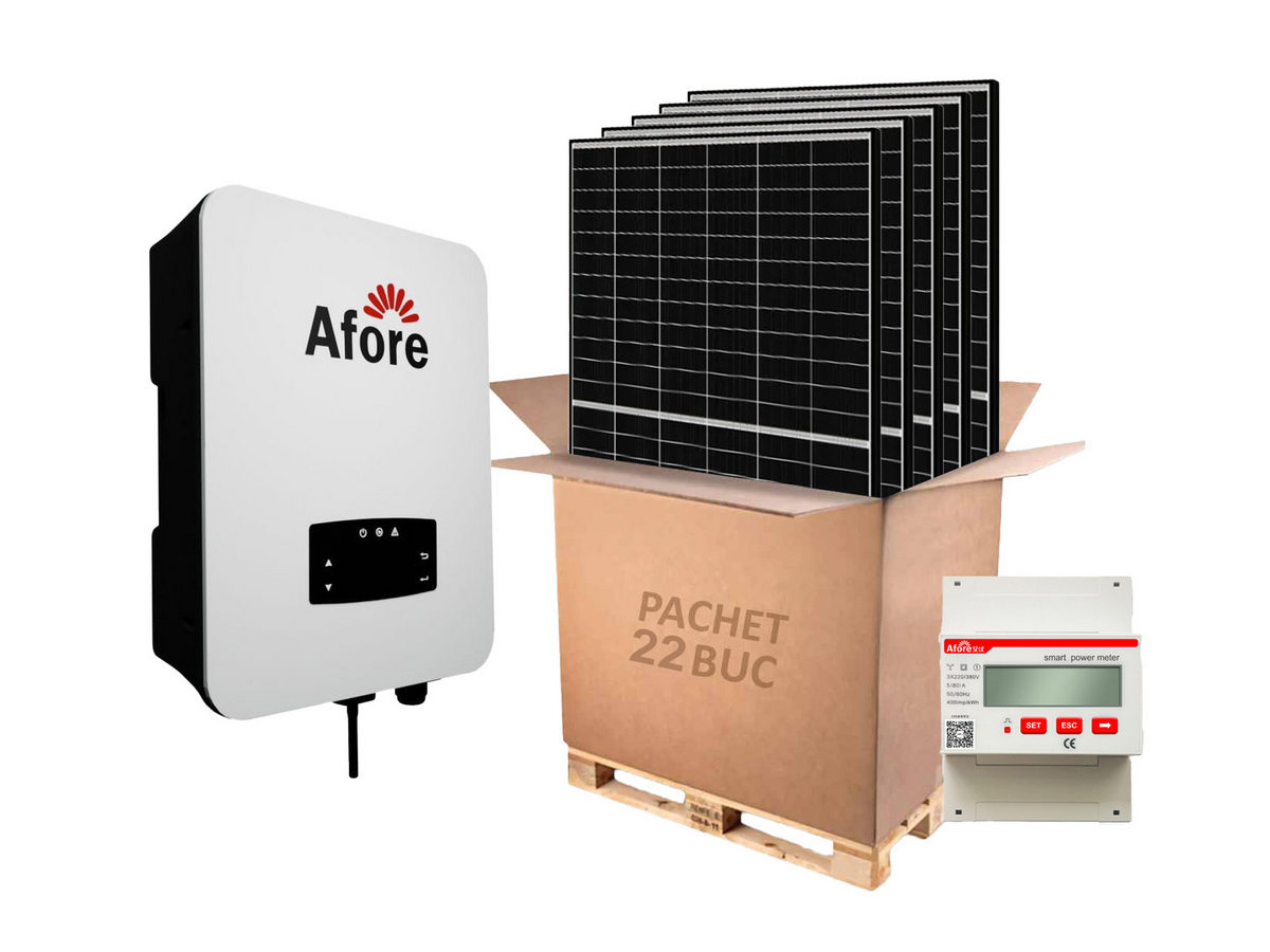 Kit invertor On-Grid trifazat 8kW, 22 panouri fotovoltaice si contor de energie 50kWA, Afore BNT008KTL-2-KIT. Fiabilitate si performanță 1 Kit invertor On-Grid trifazat 8kW