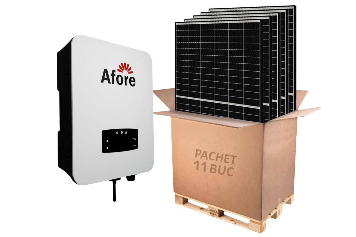 Kit invertor On-Grid trifazat Afore, 5KW si 11 panouri fotovoltaice monocristaline 455W Canadian Solar, BNT005KTL-455W. Fiabilitate si performanță 1 Kit invertor On-Grid trifazat Afore