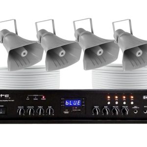 Kit sistem de sonorizare exterior cu 4 proiectoare 40W + mixer amplificator 150W