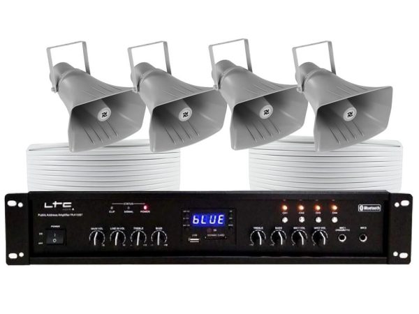 Kit sistem de sonorizare exterior cu 4 proiectoare 40W + mixer amplificator 150W