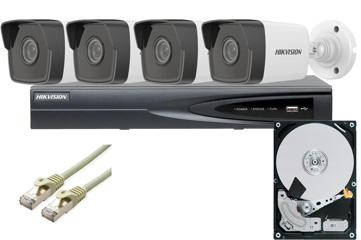 Kit sistem supraveghere IP Hikvision, NVR 4 canale 4K, 4 camere 2MP, IR 30m, patchcord S/FTP, HDD, KITHIK4FHD-SFTP-1HDD. Fiabilitate si performanță 1 Kit sistem supraveghere IP Hikvision