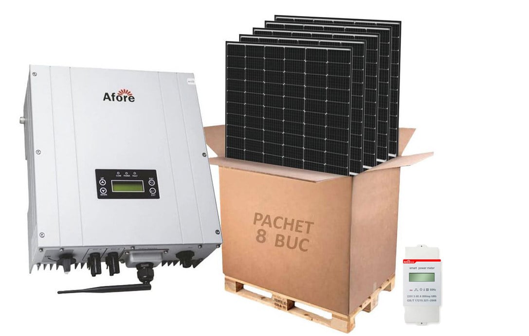 Kit solar invertor ON-GRID 3KW, 2MPPT, 8 panouri fotovoltaice si contor de energie, Afore HNS3000TL-2+LR4+SMART. Fiabilitate si performanță 1 Kit solar invertor ON-GRID 3KW