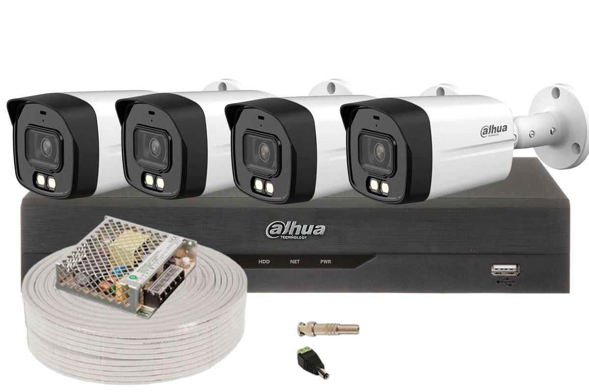 Kit supraveghere exterior Dahua, 4 camere 5MP, Iluminare Duala 40m, IP67, DVR 4 canale, accesorii, KIT5MPEXT40-DAH-I2-TW. Fiabilitate si performanță 1 Kit supraveghere exterior Dahua