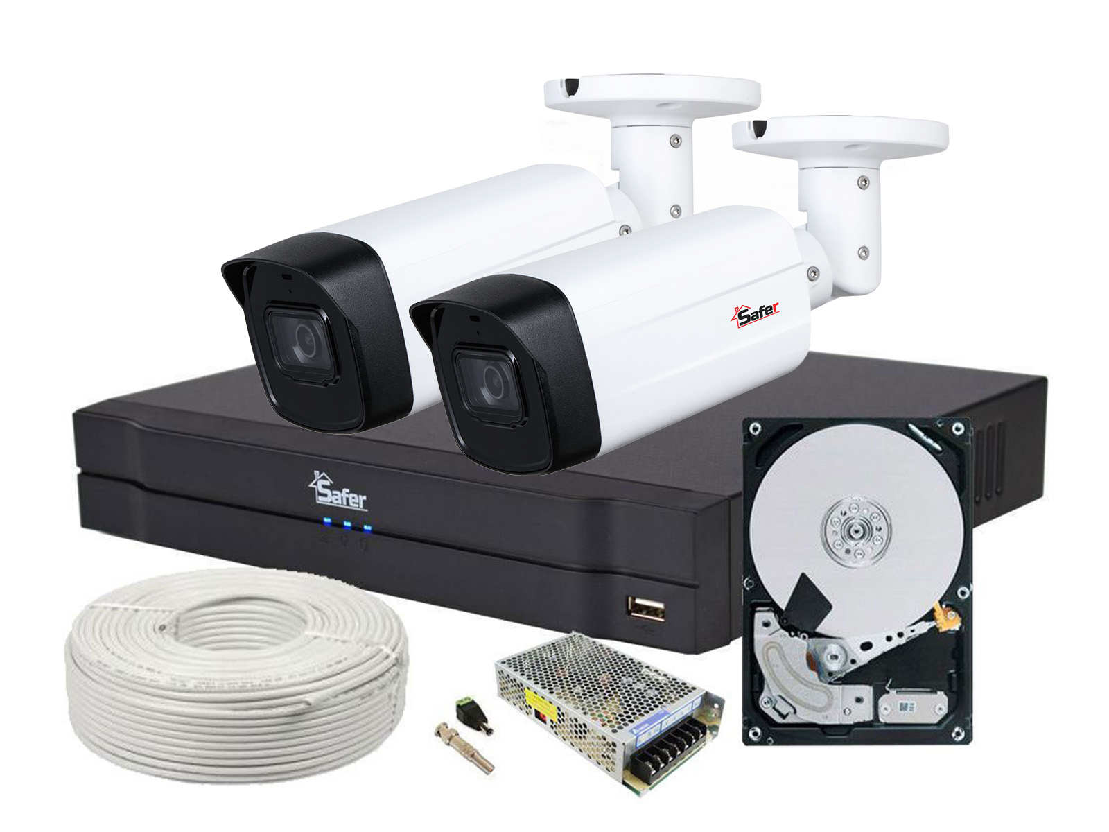 Kit supraveghere video 2 camere, complet, FULL HD, IR 80m, 3.6 mm, 1 x HDD SAF-2XEXTFHDIR30. Fiabilitate si performanță 1 Kit supraveghere video 2 camere