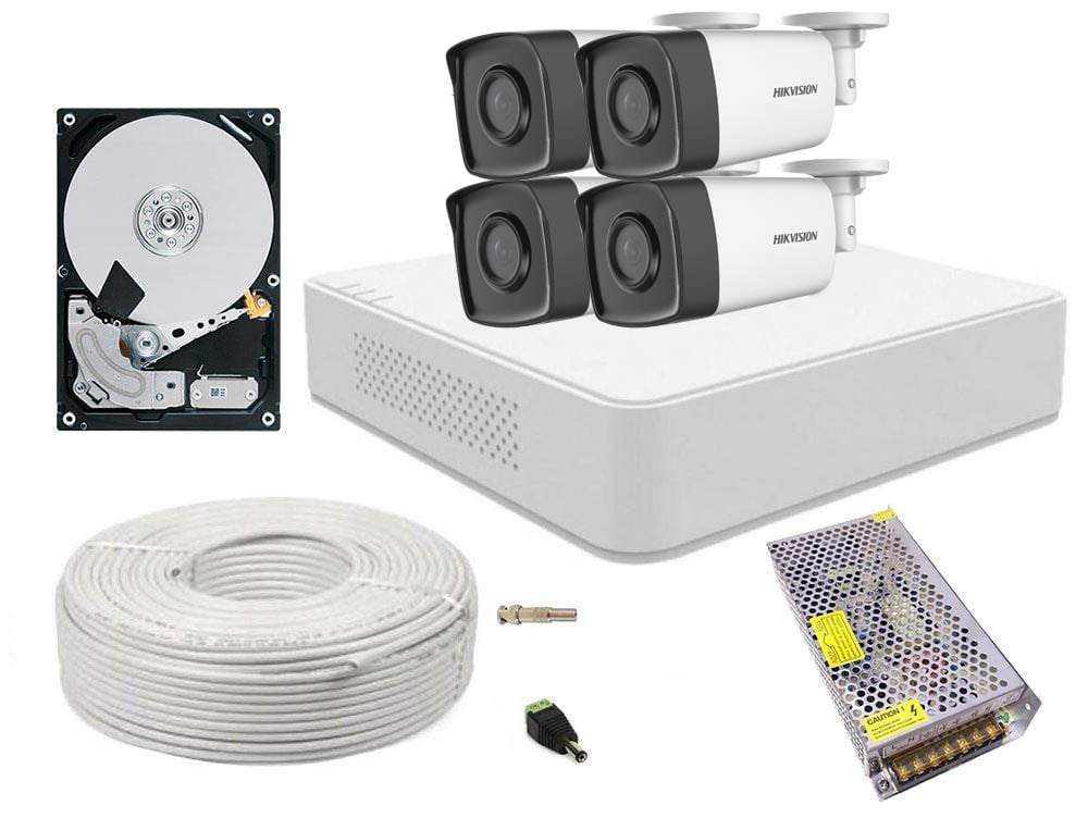 Kit supraveghere video Full HD complet, DVR cu 4 camere bullet, smart IR 40m, Hikvision, SAF-4XFHDIR40ACC-1TBW. Fiabilitate si performanță 1 Kit supraveghere video Full HD complet