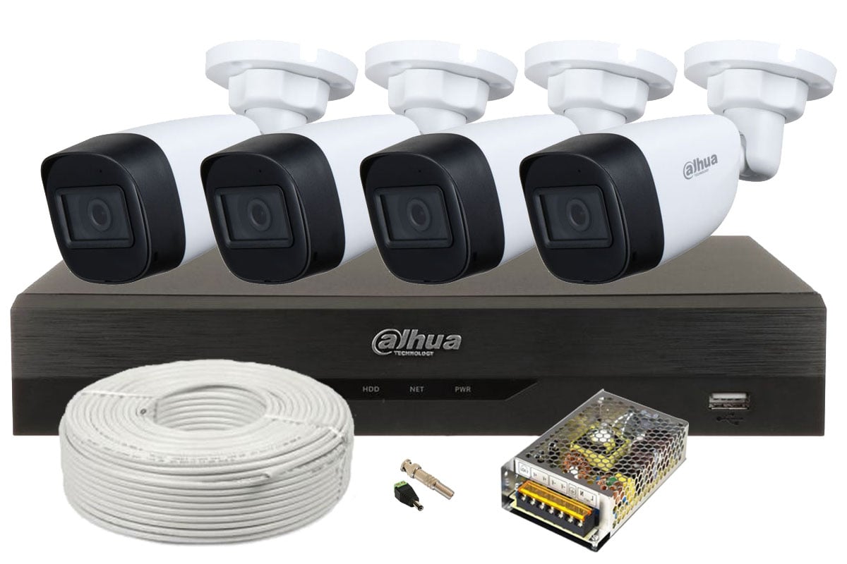 Kit supraveghere video cu accesorii, DVR cu 4 camera Bullet, 5 MP, smart IR 30m, Dahua KIT-ACC-4CAM-I3. Fiabilitate si performanță 1 Kit supraveghere video cu accesorii