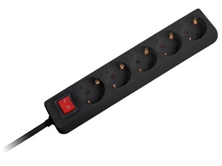 Prelungitor cu 5 prize cu impamantare, 3m, cablu 3x1.5mm, intrerupator, negru, Omega OL5G3. Fiabilitate si performanță 1 Prelungitor cu 5 prize cu impamantare