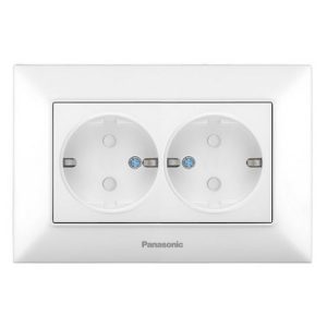 Priza SCHUKO dubla 2P+E cu obturator protectie copil 16A 250V alb