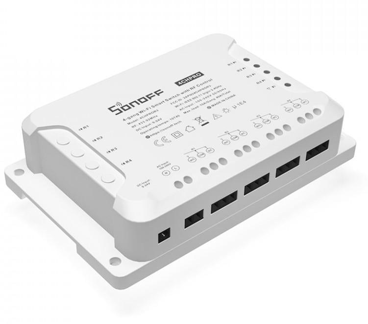 Releu wireless 4 canale 10 Amperi, SONOFF 4CH PRO R3, Wi-Fi, control RF 433MHz, control vocal, LAN, montare sina DIN. Fiabilitate si performanță – ofertă, preț și specificații