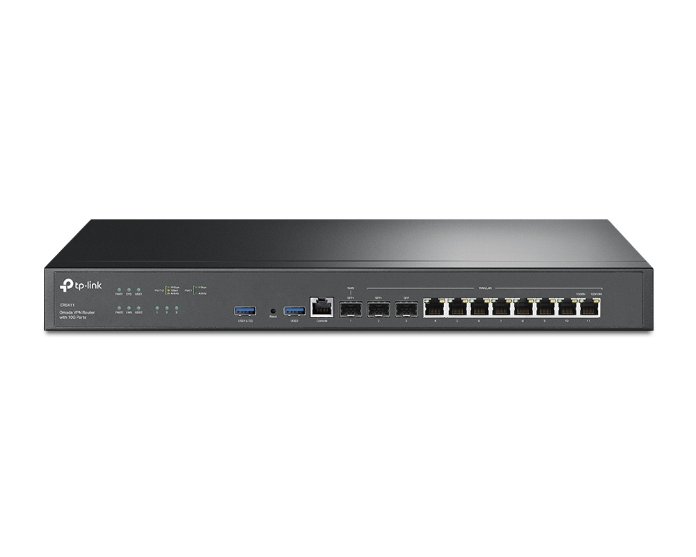 Router 12 porturi, 3x 10G SFP+, 8x WAN/LAN GB RJ45, management centralizat Omada, sursa dubla de alimentare, Tp-Link, ER8411. Fiabilitate si performanță 1 Router 12 porturi