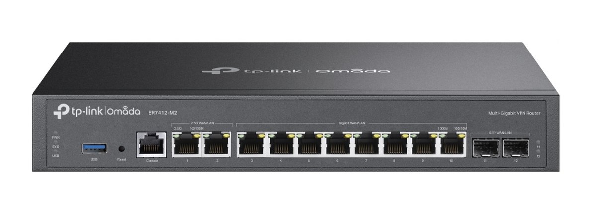 Router VPN Omada Tp-Link ER7412-M2, 2x porturi 2.5G RJ45, 10x porturi Gigabit WAN/LAN (2x SFP, 8x RJ45), 1x USB 3.0. Fiabilitate si performanță 1 Router VPN Omada Tp-Link ER7412-M2