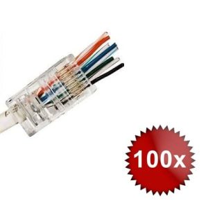 Set 100 buc conector neecranat Pass Through RJ45 CAT5E