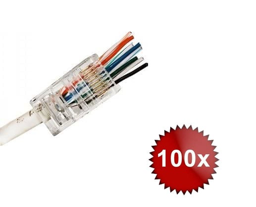 Set 100 buc conector neecranat Pass Through RJ45 CAT5E. Fiabilitate si performanță 1 Set 100 buc conector neecranat Pass Through RJ45 CAT5E