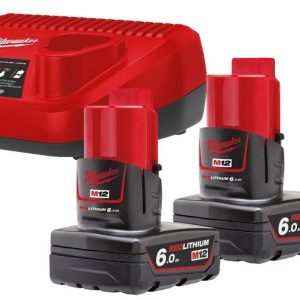Set 2 acumulatori 6.0Ah Li-Ion si incarcator Milwaukee M12 NRG-602