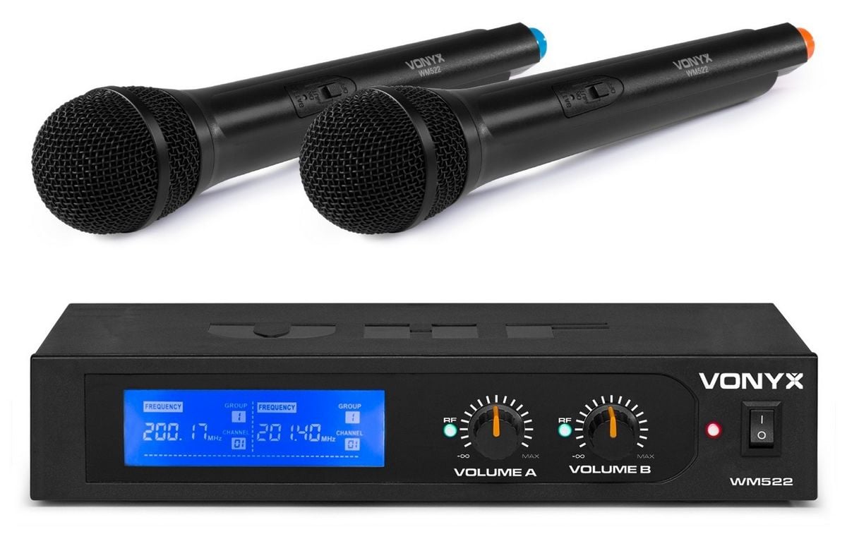 Set 2 microfoane wireless cu receptor VHF Vonyx WM522, Jack 6.3mm, geanta de transport. Fiabilitate si performanță 1 Set 2 microfoane wireless cu receptor VHF Vonyx WM522