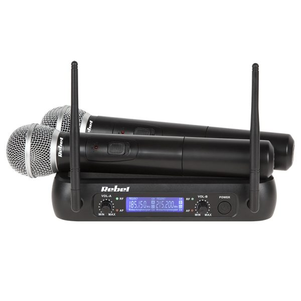 Set 2 microfoane wireless + receptor VHF Rebel