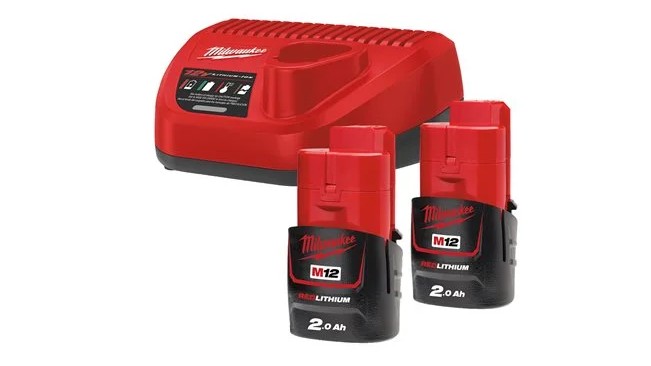 Set acumulatori si incarcator Milwaukee NRG M12, 2x M12 B2 2Ah, 1x C12C, 4933459209. Fiabilitate si performanță 1 Set acumulatori si incarcator Milwaukee NRG M12