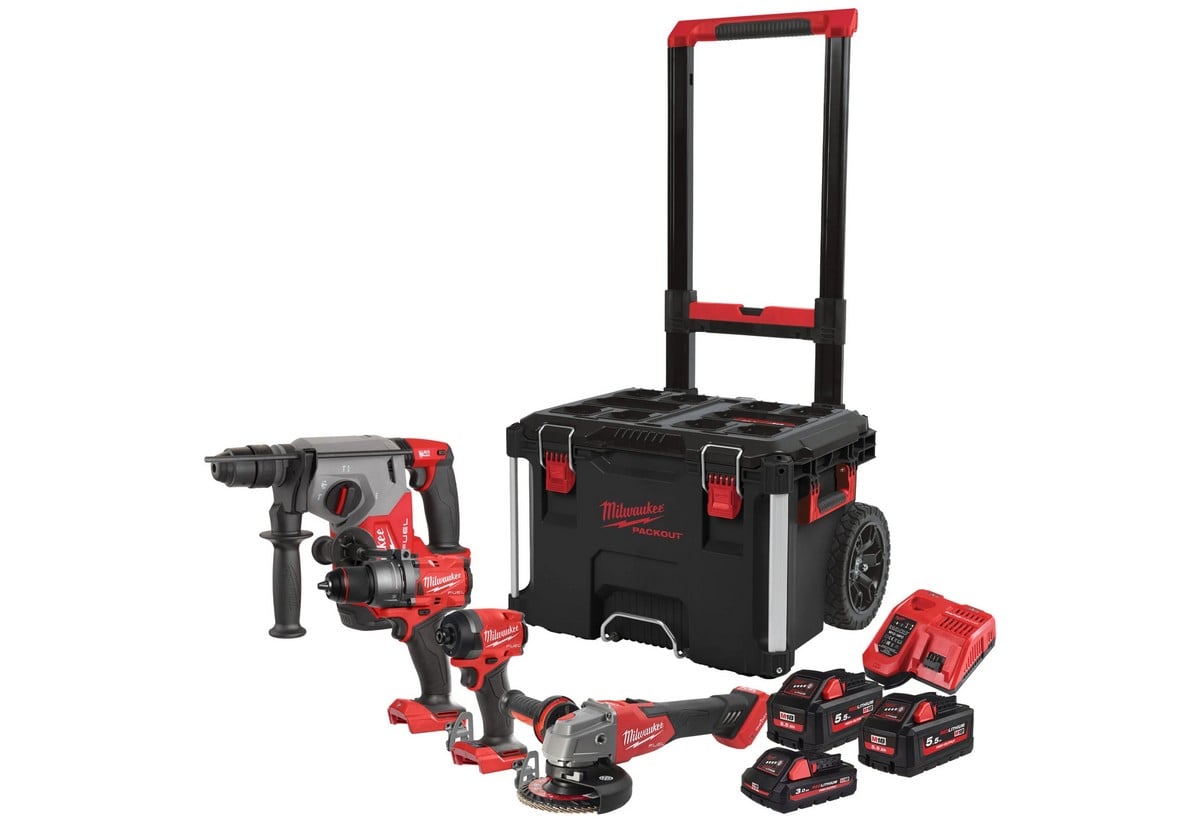 Set scule gaurire, insurubare si taiere Milwaukee M18 FPP4E-555T, 3x acumulatori M18 5.5-3Ah, incarcator M12-M18FC, cutie transport, 4933492530. Fiabilitate si performanță 1 Set scule gaurire