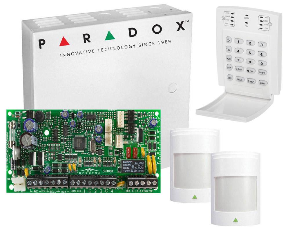Sistem de alarma 2 zone Paradox SP4000 cu tastatura LED si 2 detectori PIR. Fiabilitate si performanță 1 Sistem de alarma 2 zone Paradox SP4000 cu tastatura LED si 2 detectori PIR