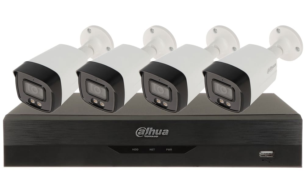 Sistem supraveghere 4 camere exterior Full Color 5MP + DVR cu AI, Dahua, DAH-4X5MLED. Fiabilitate si performanță 1 Sistem supraveghere 4 camere exterior Full Color 5MP + DVR cu AI