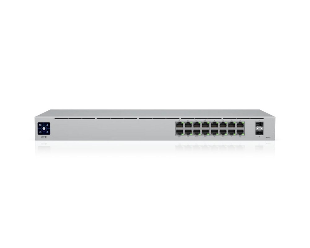 Switch 18 porturi, Ubiquiti USW-16-POE, 16x porturi PoE Gigabit RJ45, 2 porturi SFP Gigabit, 42W, management, montare in rack. Fiabilitate si performanță 1 Switch 18 porturi