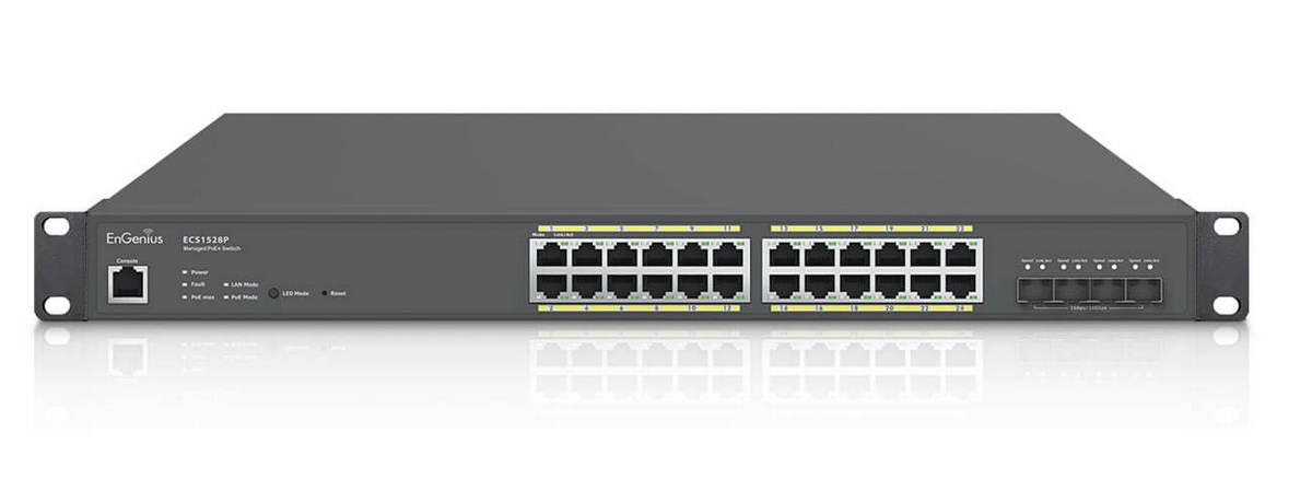 Switch 24 porturi PoE+, 4x 10Gbps SFP+, 240W buget PoE, cu management, EnGenius ECS1528P. Fiabilitate si performanță 1 Switch 24 porturi PoE+