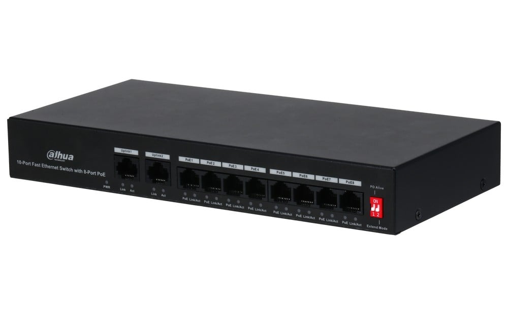 Switch 8 porturi Dahua Eco Series, PoE, 65W, Watchdog, PFS3010-8ET-65. Fiabilitate si performanță 1 Switch 8 porturi Dahua Eco Series