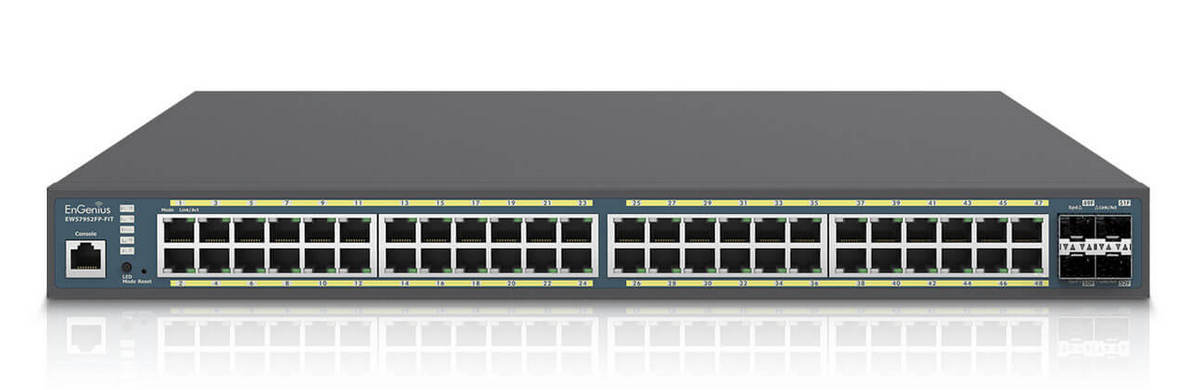 Switch EnGenius Fit 48 porturi, 4 porturi SFP, PoE+, putere PoE 740W, EWS7952FP-Fit. Fiabilitate si performanță 1 Switch EnGenius Fit 48 porturi