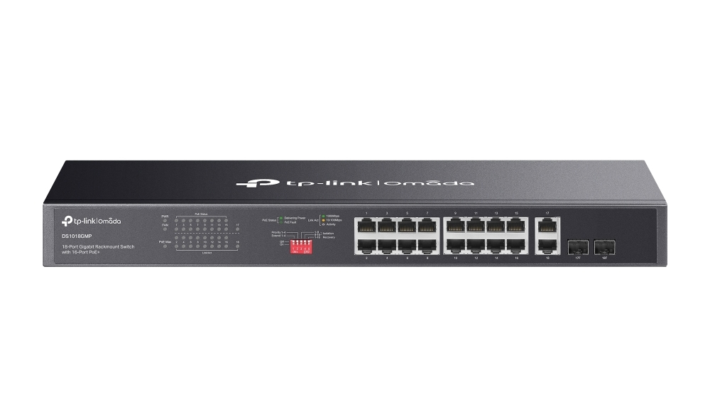Switch Omada Tp-Link DS1018GMP, 18 x Porturi Gigabit, PoE+, 2 x Combo SFP, 250W, Rackmount. Fiabilitate si performanță 1 Switch Omada Tp-Link DS1018GMP
