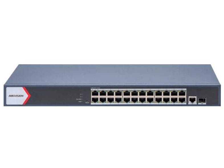 Switch PoE 24 porturi Gigabit, Hikvision DS-3E1526P-EI, putere PoE 370W, transmisie 300m, protectie supratensiune. Fiabilitate si performanță 1 Switch PoE 24 porturi Gigabit