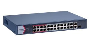 Switch PoE, 24 porturi, Hikvision DS-3E1326P-EI/M, 30W per port, 230W putere totala PoE, 6kV. Fiabilitate si performanță