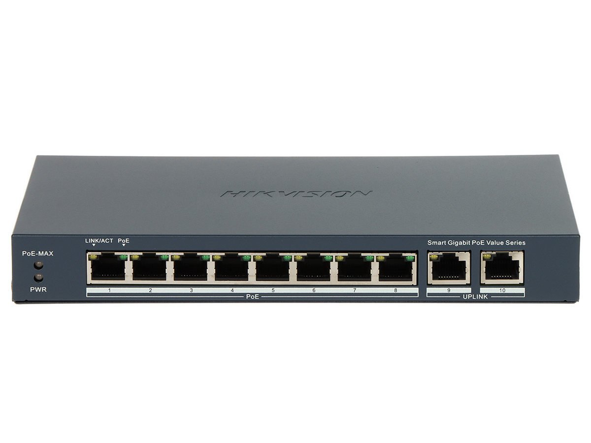 Switch PoE, Hikvision DS-3E1510P-EI/M, 8 porturi Gigabit Smart PoE, 2 porturi RJ45, 60W, cu management, transmisie 300m, protectie supratensiune 6KV. Fiabilitate si performanță 1 Switch PoE