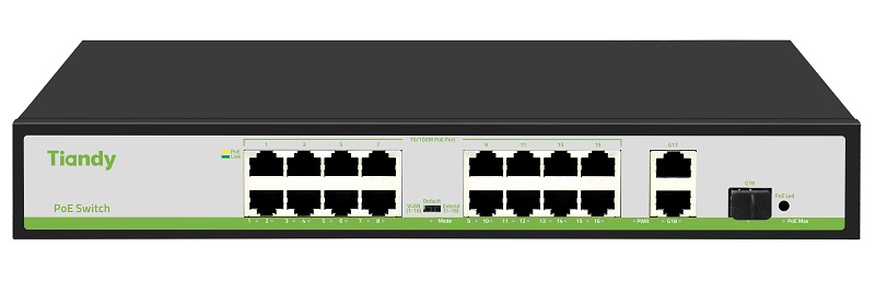 Switch PoE Tiandy, 16 porturi PoE, 180W, VLAN/Extend, AI Mode, TC-P3S019-H1621AT180. Fiabilitate si performanță 1 Switch PoE Tiandy