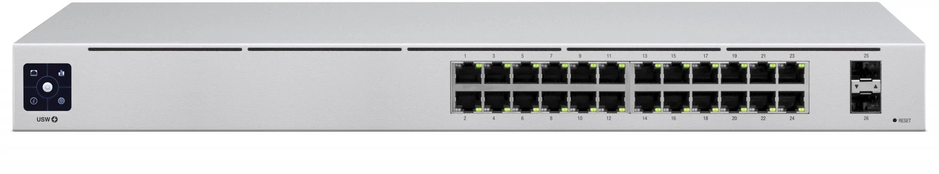 Switch Ubiquiti UniFi, 24 porturi Gigabit, 2 SFP, Layer 2, managed, 52 Gbps, fanless, cu ecran touch 1.3 inch, USW-24. Fiabilitate si performanță 1 Switch Ubiquiti UniFi