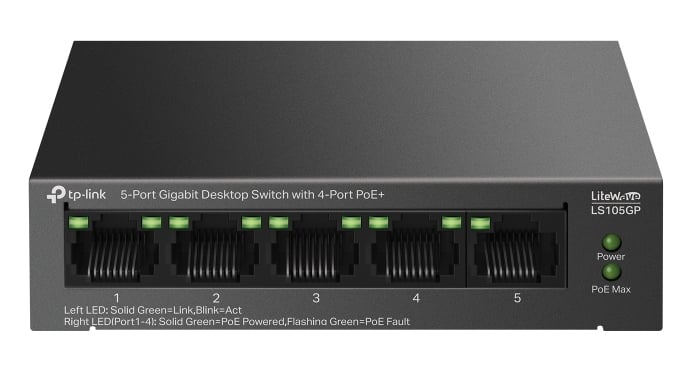 Switch cu 5 porturi, 4x PoE, Gigabit, Tp-Link LS105GP, Buget PoE 65W, pana la 250m. Fiabilitate si performanță 1 Switch cu 5 porturi