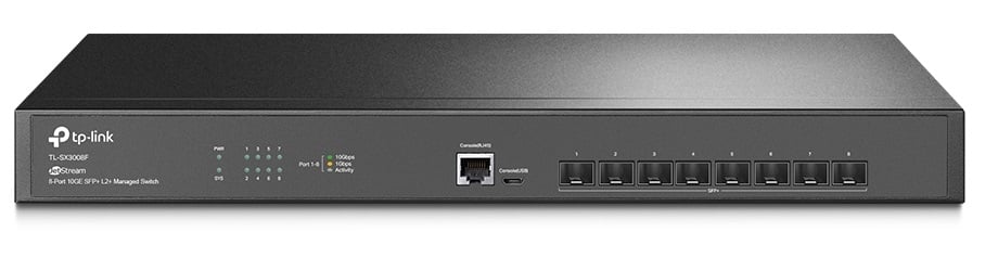 Switch cu management L2 cu 8 porturi SFP TP-Link TL-SX3008F. Fiabilitate si performanță 1 Switch cu management L2 cu 8 porturi SFP TP-Link TL-SX3008F