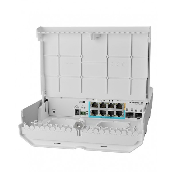 Switch de exterior cu Reverse PoE, 8 Porturi RJ-45, 2x SFP 10G, IP54, Mikrotik netPower Lite 7R CSS610-1Gi-7R-2S+OUT. Fiabilitate si performanță 1 Switch de exterior cu Reverse PoE