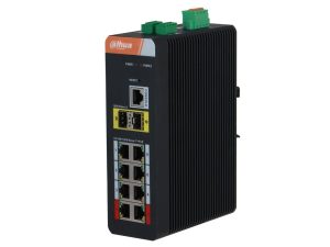 Switch industrial Dahua IS4210-8GT-120 - Performanță și Fiabilitate 1 Switch industrial Dahua IS4210-8GT-120, 11 porturi, 8x RJ45 PoE Gigabit, 2x SFP gigabit, 1x port consola, suporta STP, RSTP, ERPS, PoE Watchdog, montare sina DIN. Fiabilitate si performanță